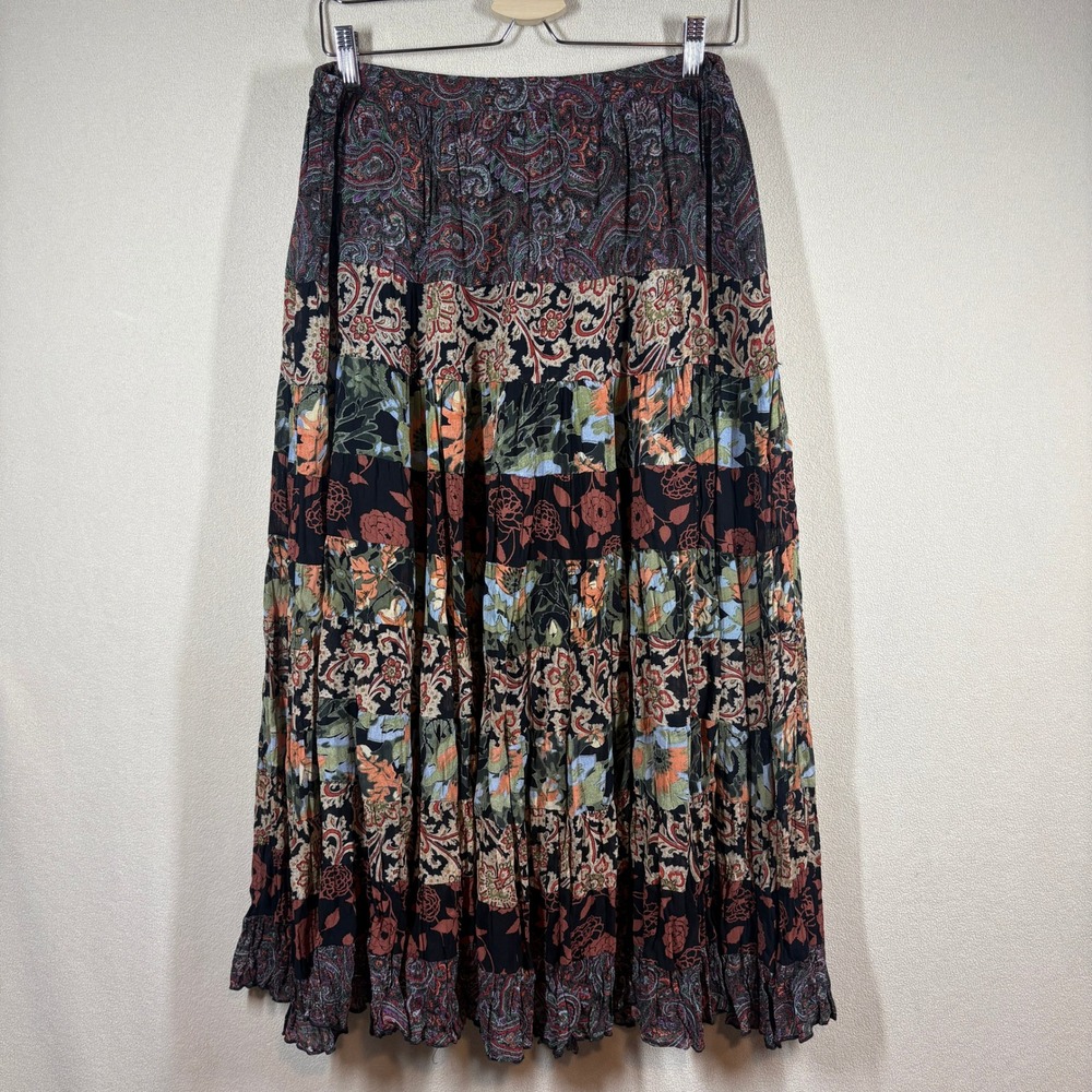 Coldwater Creek Womens Boho Forest Fairy Floral Paisley Tiered Maxi Skirt Large